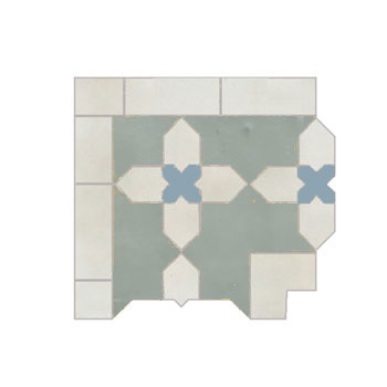 Mosaic House Moroccan tile Kmarshoun C Corner 1-17-20 White Sky blue Sea Blue  zellige, mosaic, zellij, border, glaze, traditional 